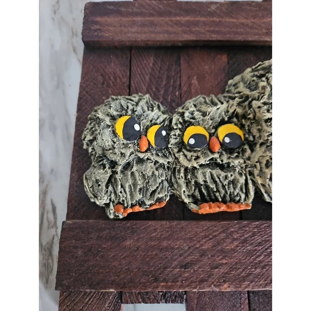 Vintage 3d Owl Hanging Wall Art Family Of Owls On Perch Handpainted 70s